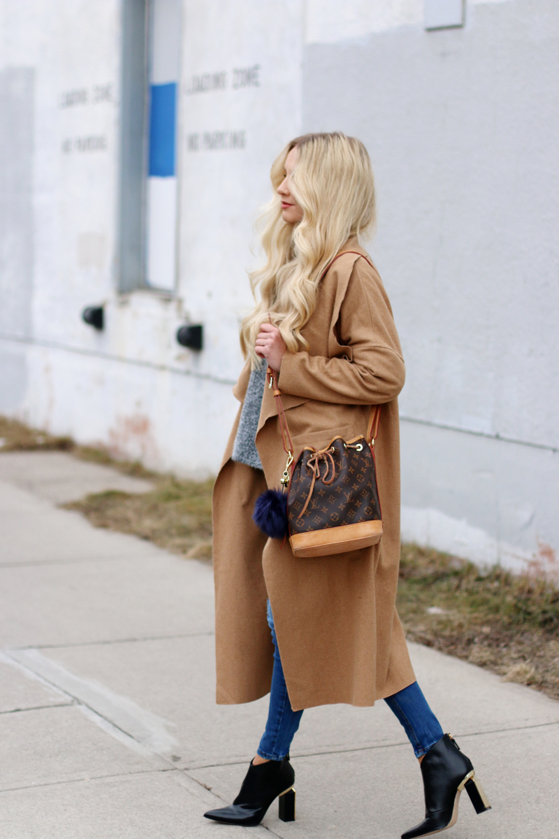 Beige Camel Coat Zara Heels Bucket Bag 2