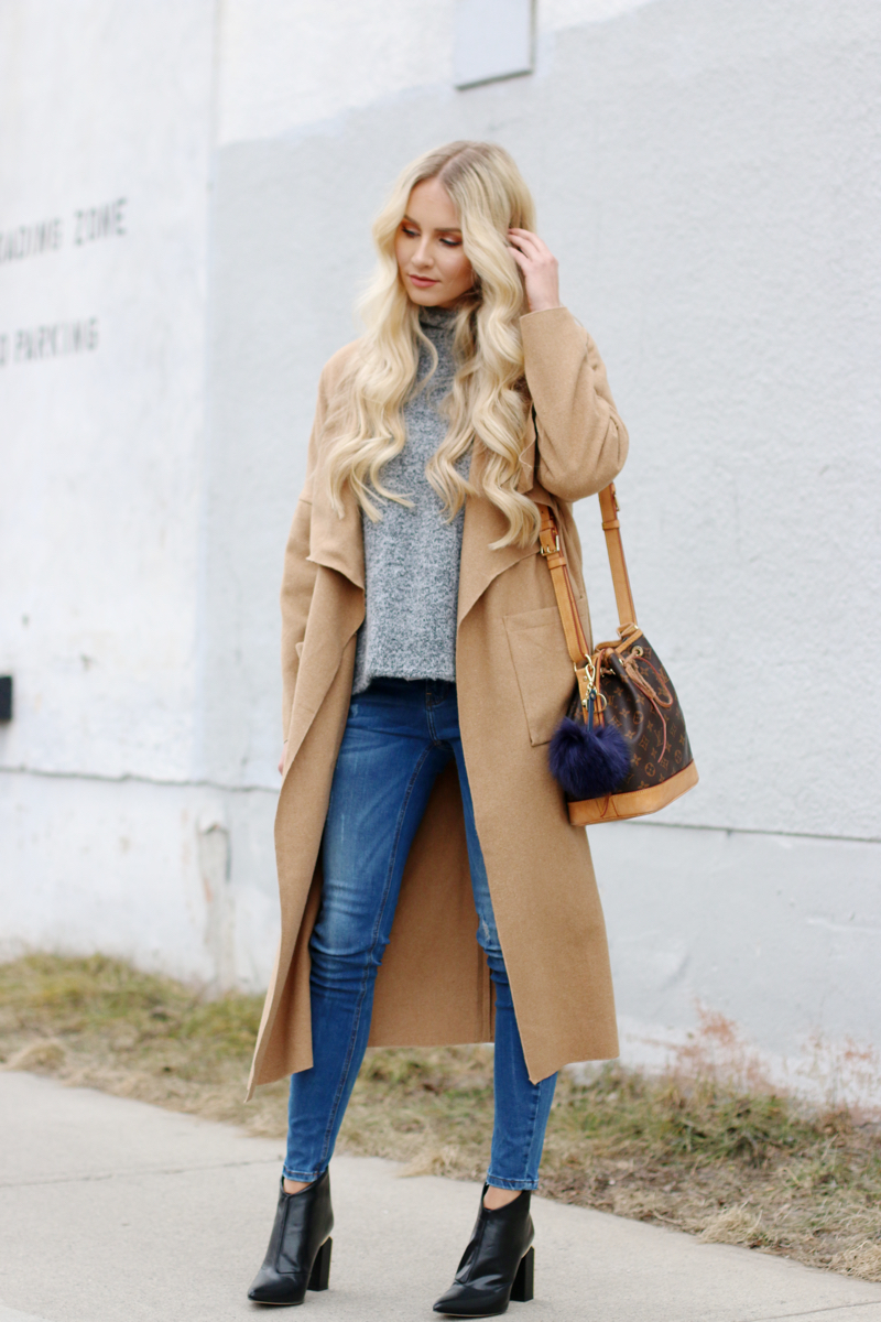Beige Camel Coat Zara Heels Bucket Bag 5