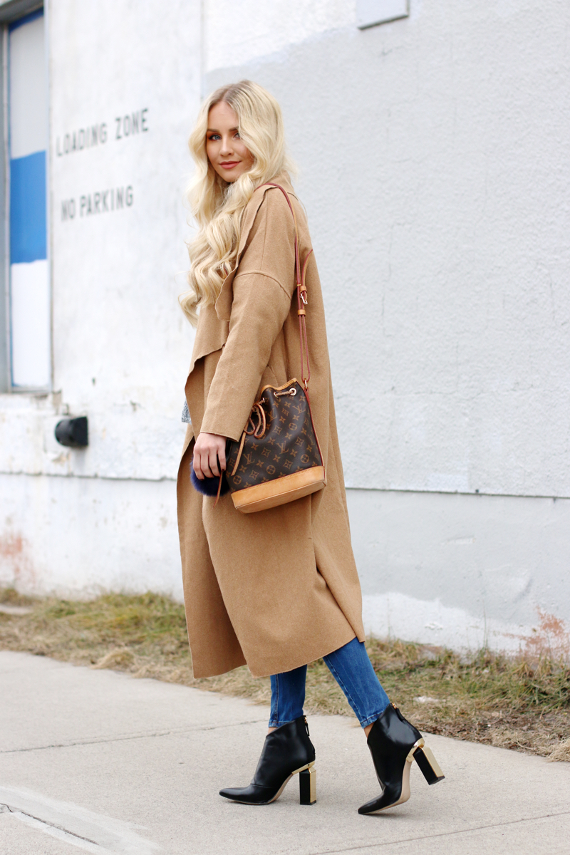 Beige Camel Coat Zara Heels Bucket Bag 6