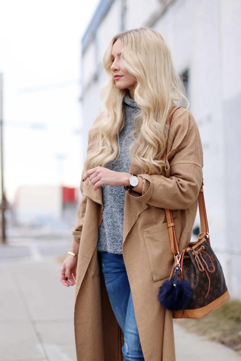 Beige Camel Coat Zara Heels Bucket Bag 8