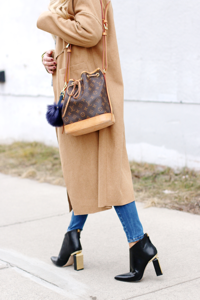 Beige Camel Coat Zara Heels Bucket Bag